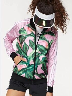 adidas x Farm Rio Women’s SST Satin Pink Green Floral Track Jacket Size M